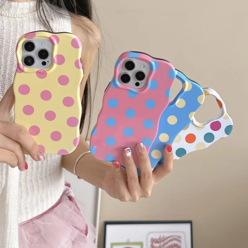 INS Cute Wave Fashion 2 in 1 Colorful Able Polka Dots Case For iPhone 16 15 14 13 Pro Max Camera Protect Shockproof Phone Cover