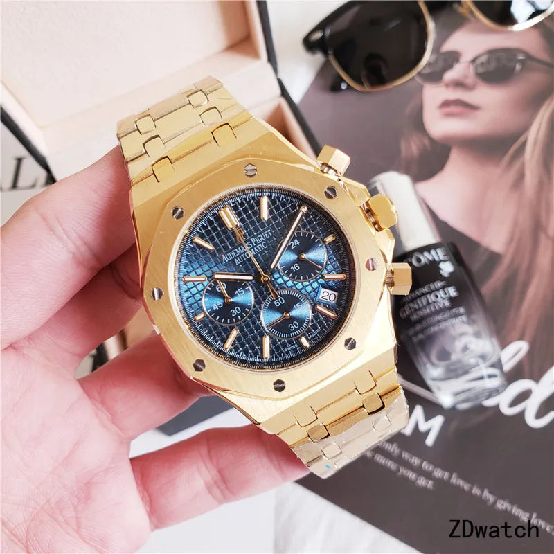 Men's 904L Stainless Steel Quartz Movement Watch in 42mm Crafted with Audemarses Piguetes Inspiration