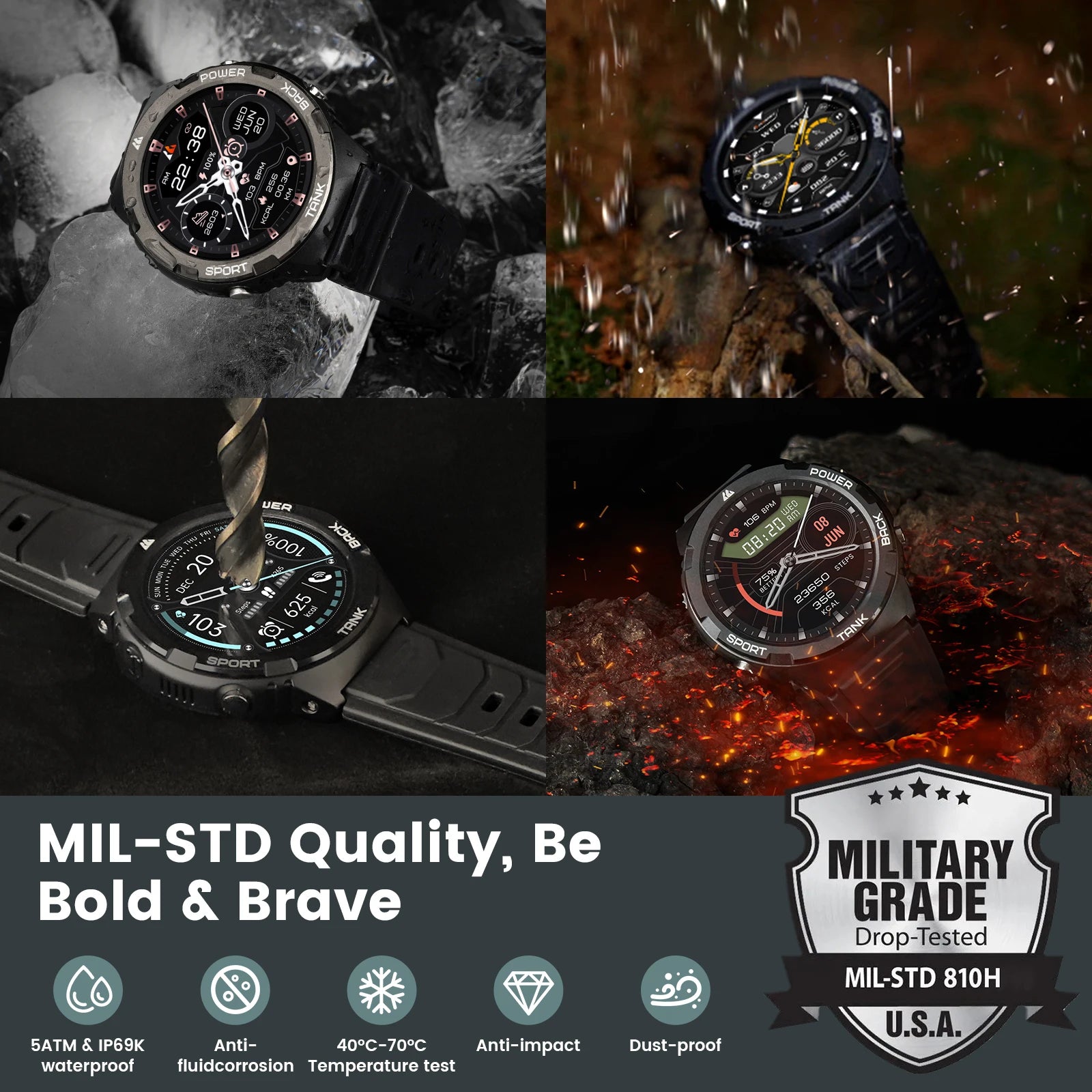 2025 Original KOSPET TANK S1 Military Smart Watch For Men Women AMOLED IP69K 5ATM Waterproof 60 Days Long Battery Bluetooth Call