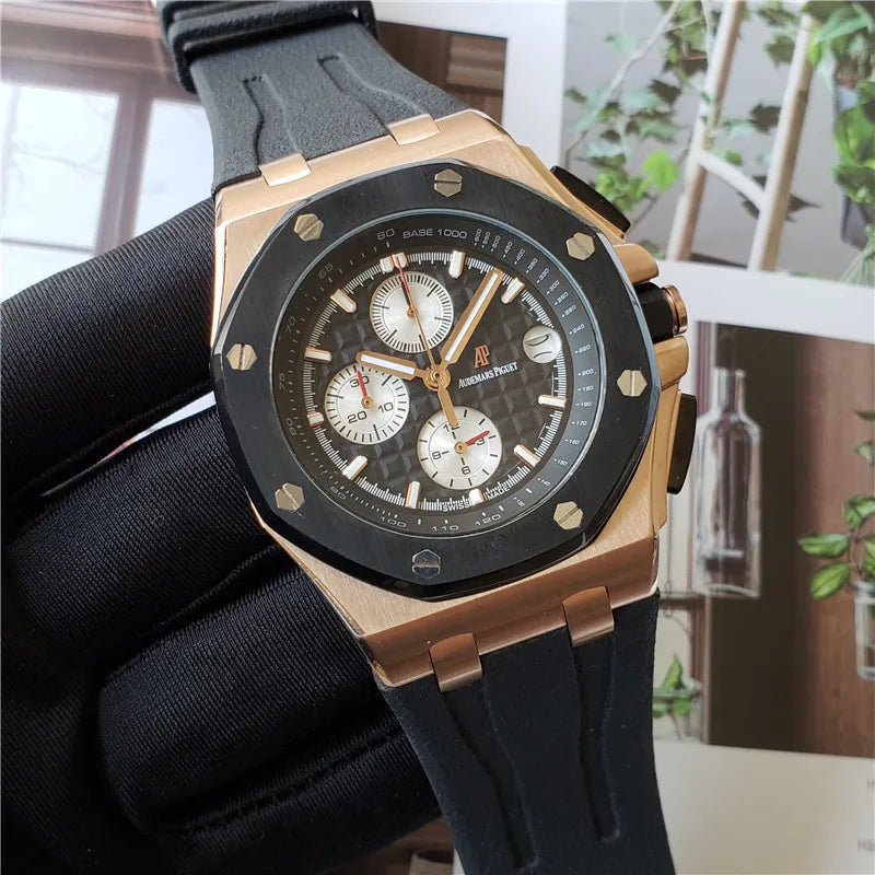 Men's 904L Stainless Steel Quartz Movement Watch in 42mm Crafted with Audemarses Piguetes Inspiration