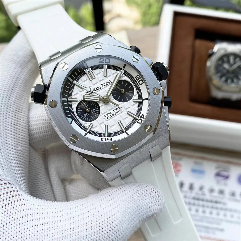 Men's 904L Stainless Steel Quartz Movement Watch in 42mm Crafted with Audemarses Piguetes Inspiration