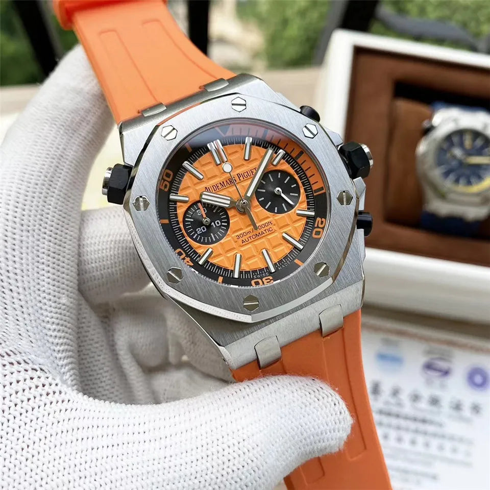 Men's 904L Stainless Steel Quartz Movement Watch in 42mm Crafted with Audemarses Piguetes Inspiration