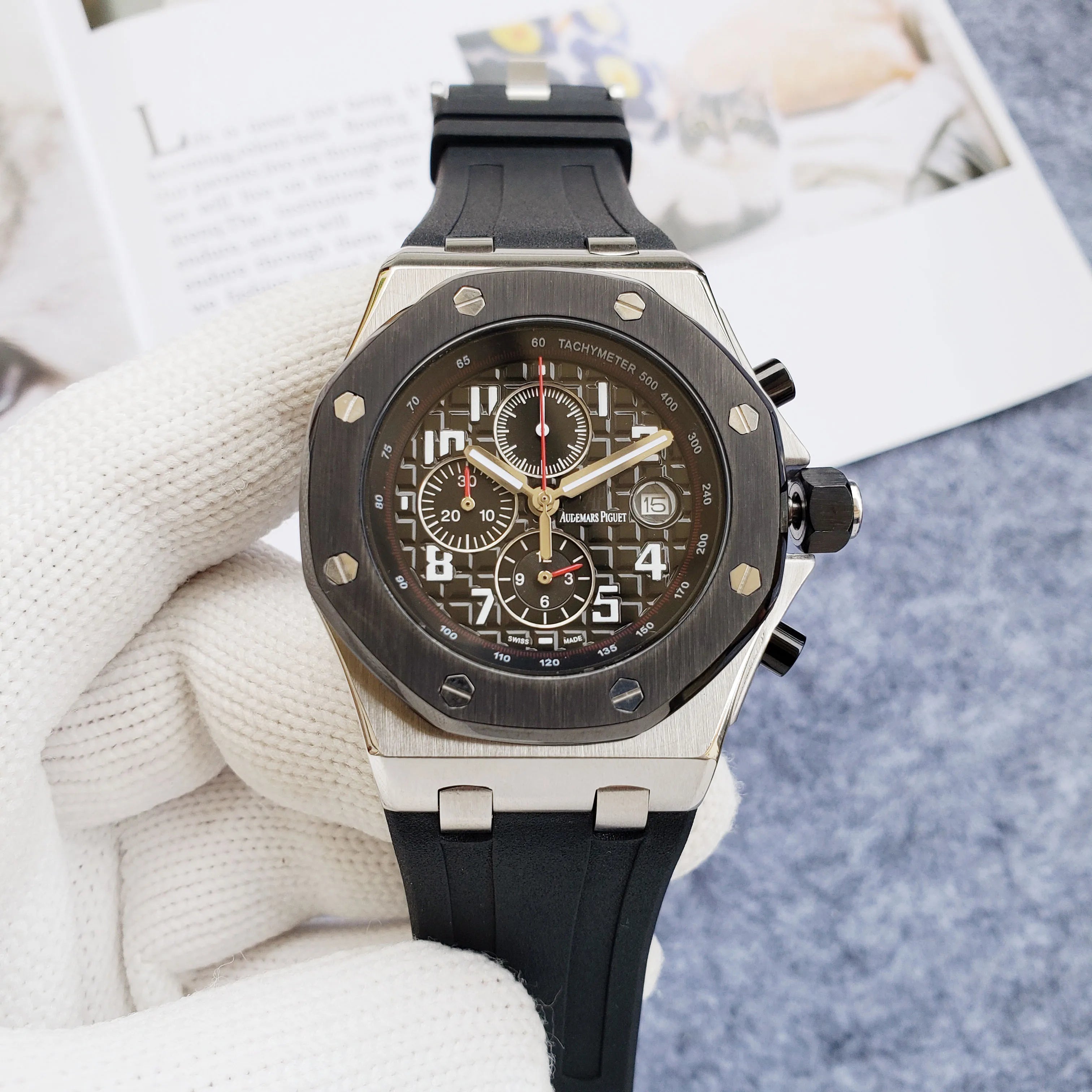 Men's 904L Stainless Steel Quartz Movement Watch in 42mm Crafted with Audemarses Piguetes Inspiration