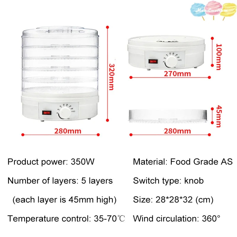 Food Dehydrator Meat Drying Machine Snack Food Fruit Dryer Home Use Multifunctional Kitchen Dehydrator