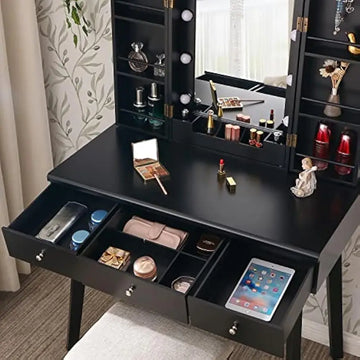 Tocador de Maquillaje Tocador con Luces LED de 3 Colores con Brillo Ajustable 10 LED Escritorio Grande de Maquillaje con Cajone