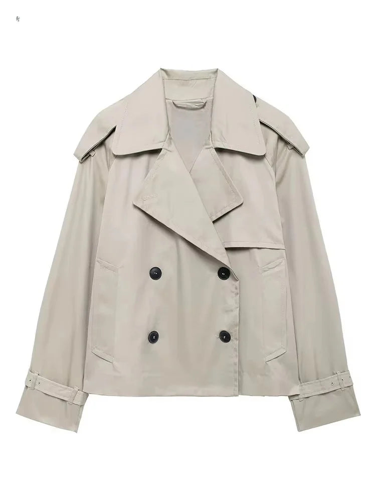 Streetwear Cropped Jacket Women 2024 Autumn Double-Breasted Jackets for Women Long Sleeve Coat Woman Casual New Outerwear