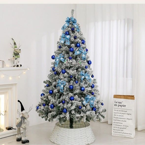Christmas Tree With  Incandescent Warm White Lights, Snow Flocked Full Prelighted Xmas Tree With 820 Branch Tips & Foldable Stand, Lake Blue Gradient