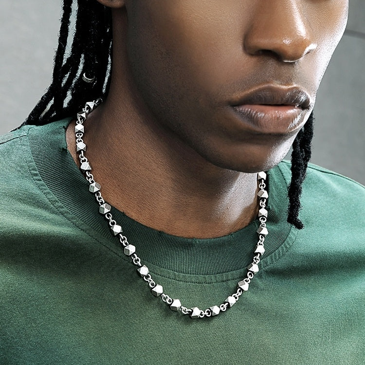 Geometric Block Splicing Hip Hop European And American Personalized Titanium Steel Retro Necklace