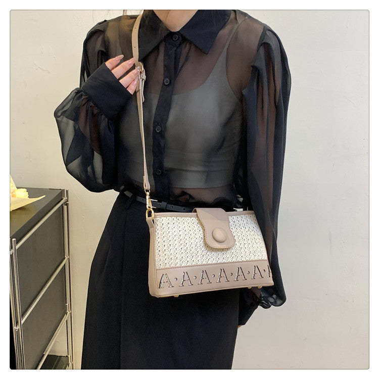 Summer Fashion Woven Female Niche Korean Style Advanced Texture Letters Hollow Shoulder Bag