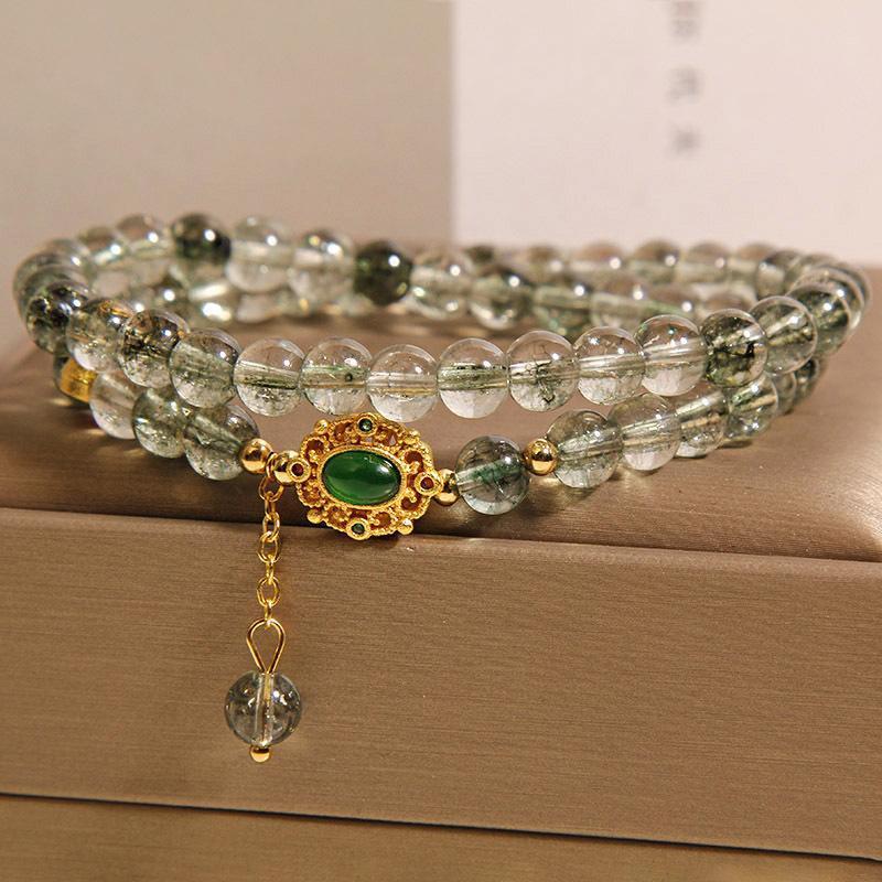 New Chinese Style Green Phantom Quartz Crystal Double Ring Bracelet
