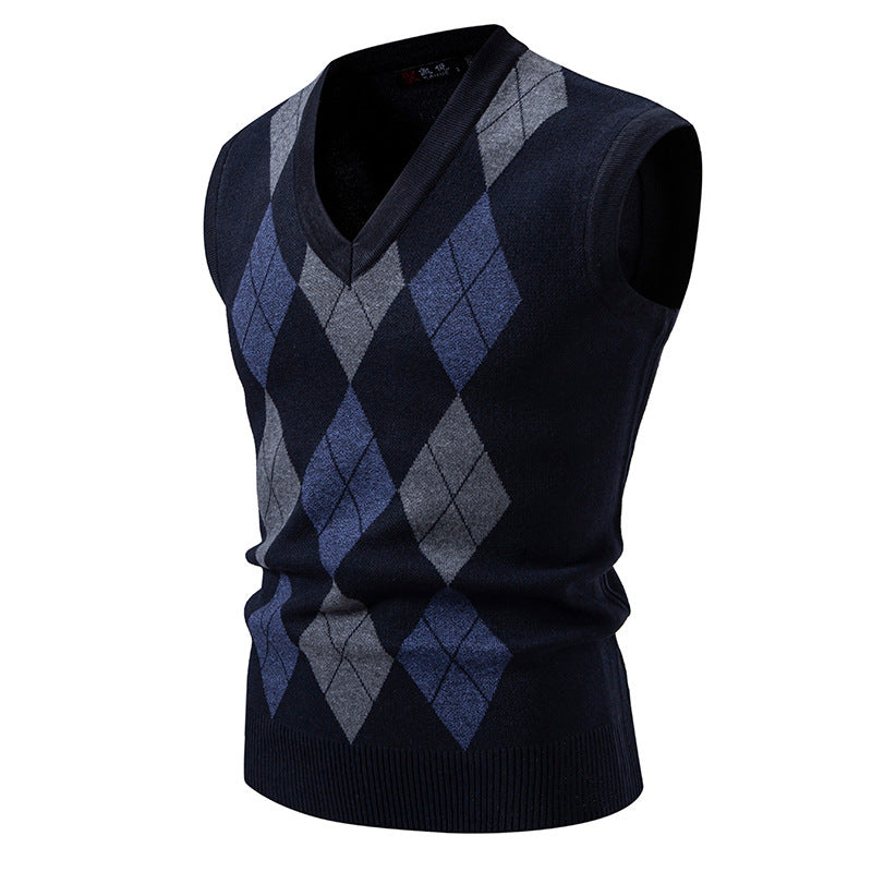 Men's Fashionable Plaid Pullover Leisure Sweater