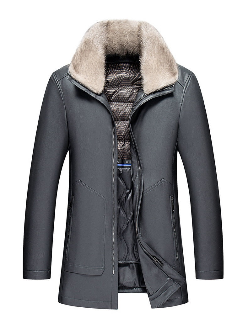 Haining Genuine Leather Clothes Men's Middle-aged High-grade Sheepskin Down