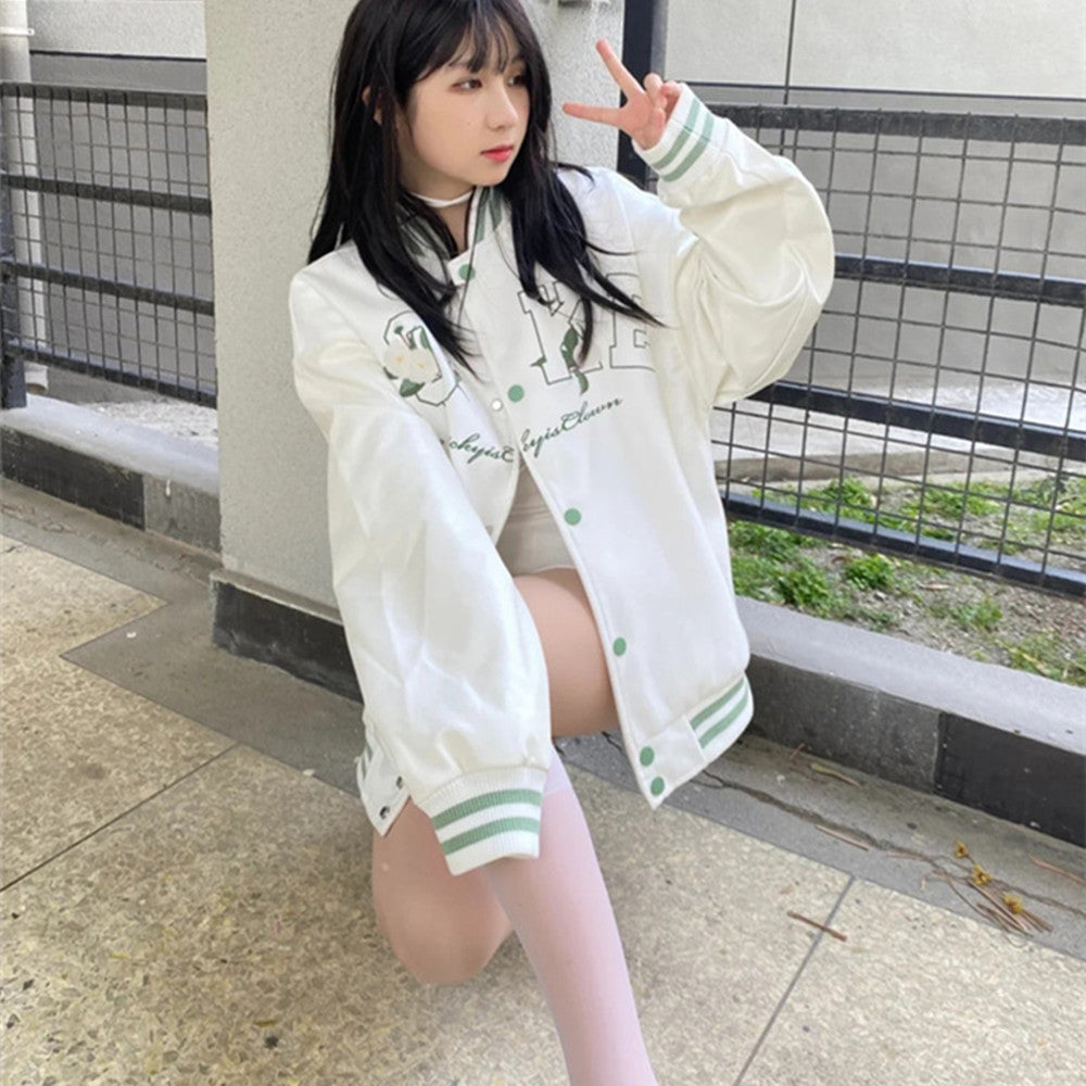 Baseball Uniform Women's Trendy Embroidery Craft Jacket Top