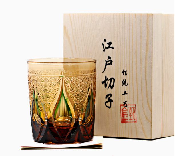 Jinzhi Japanese-style Jianghu Crystal Glass Rewell Cup Hand Carved Whiskey Shot Glass Retro