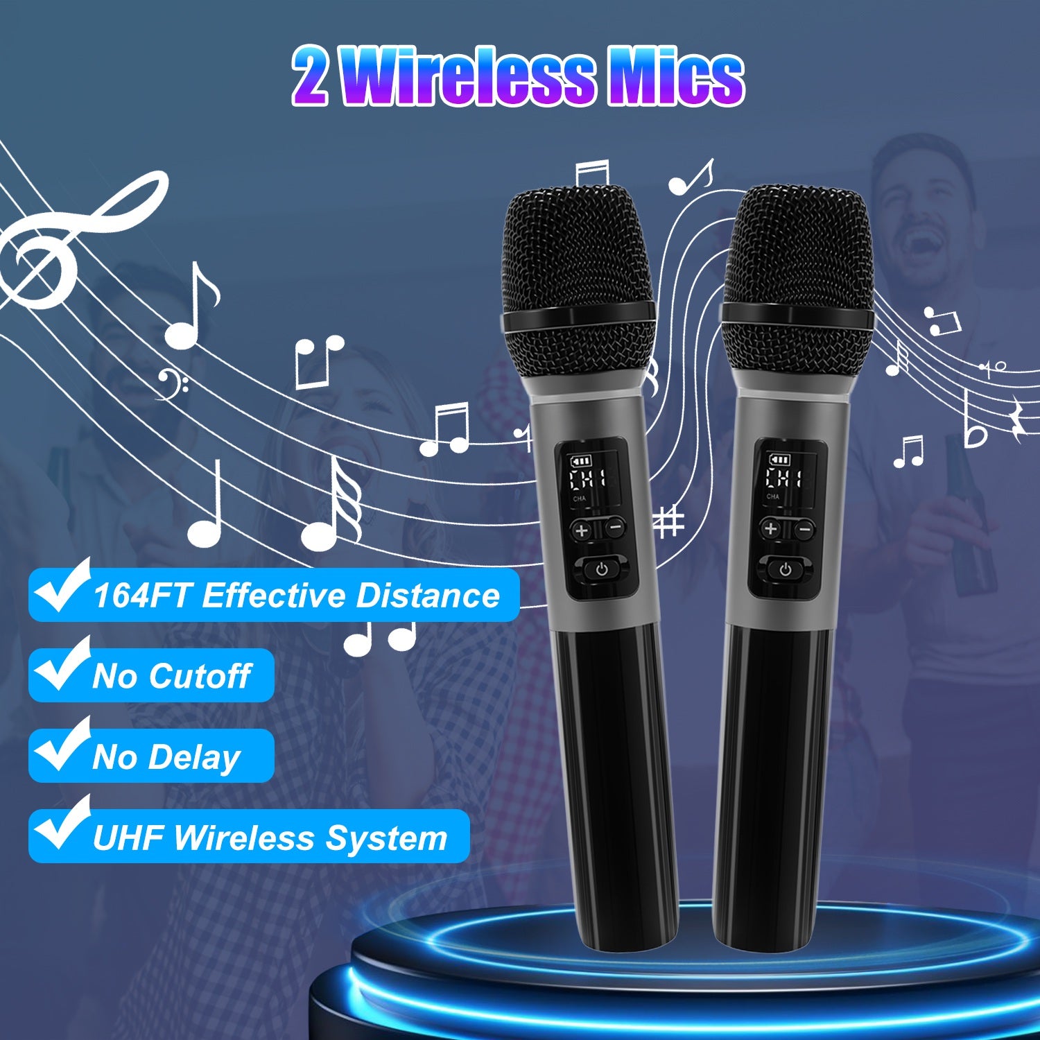 1Pc Portable Wireless Party Speaker With LED Light 2 Wireless Mics Remote Control TWS Music Accompany Mic. Priority Bass Echo Mic Treble Guitar In
