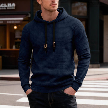 Men's Casual Long-sleeved Hooded Plaid Sweatshirt