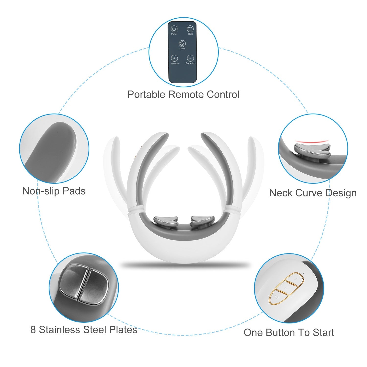 1 Set 8 Head EMS Neck Massager With Heat Cordless Cervical Neck Massager EMS Neck Massager With 6 Modes 15 Intensity Levels Remote Control