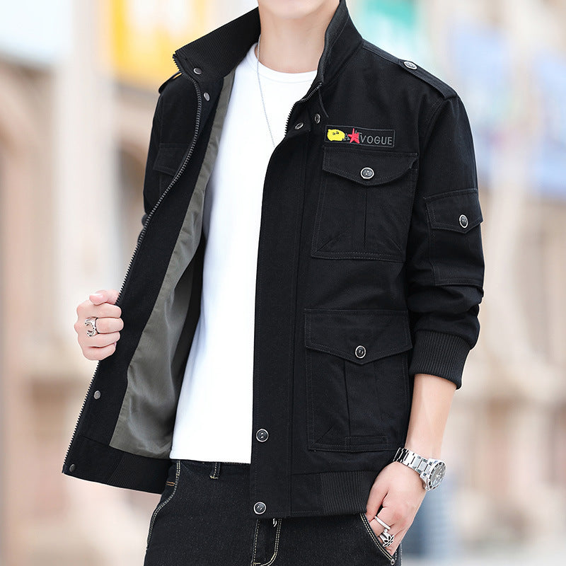 Korean Style Cotton Washed Plus Size Men's Stand-up Collar Casual Jacket