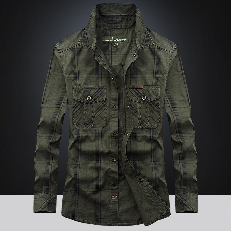 Long Sleeve Shirt Men's Plus Size Loose Cargo Cotton Shirt