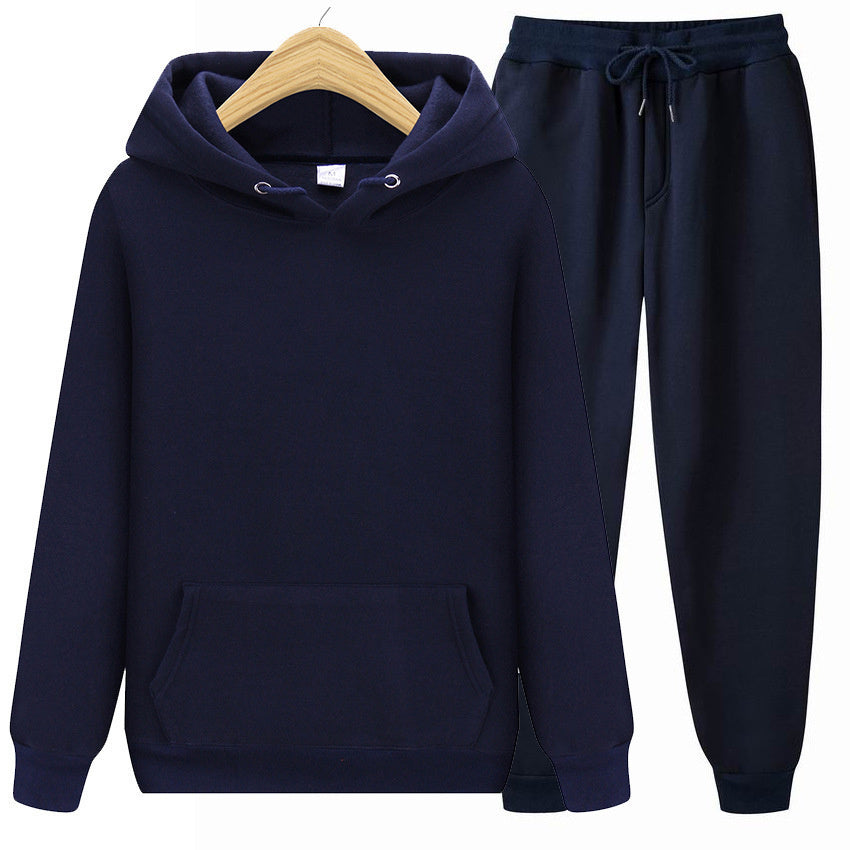 Men's Sports Ribbed Cuffs Hem Hooded Solid Color Pullover Sweater Set