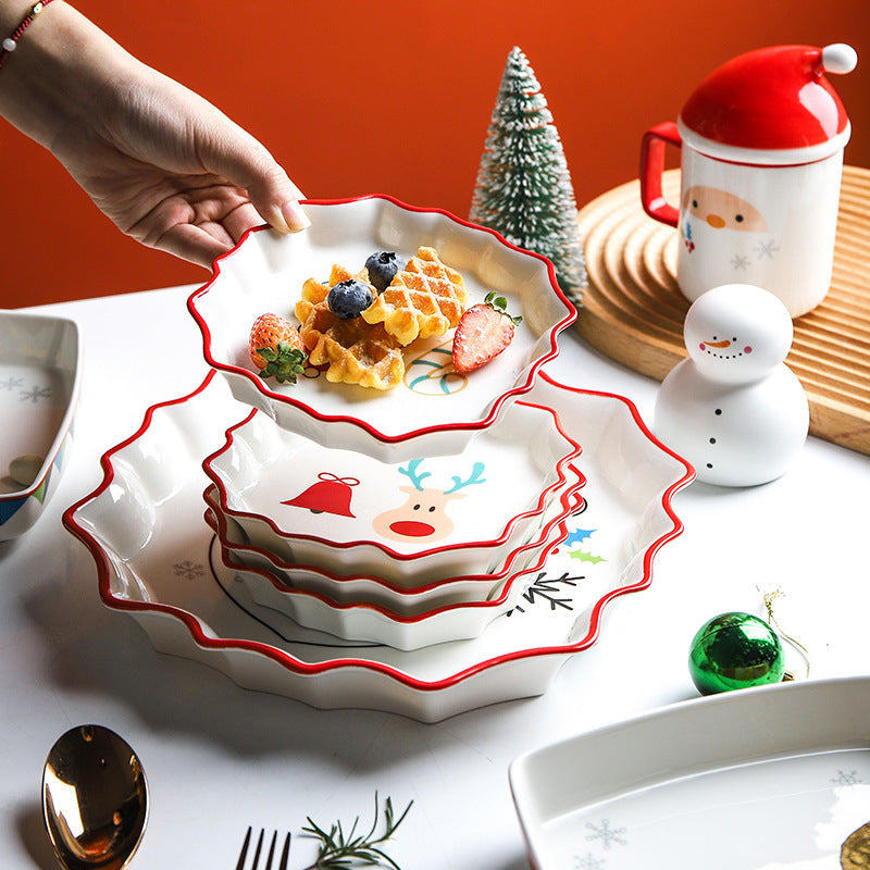 Creative Retro Christmas Cute Tableware Household Ceramic Plate