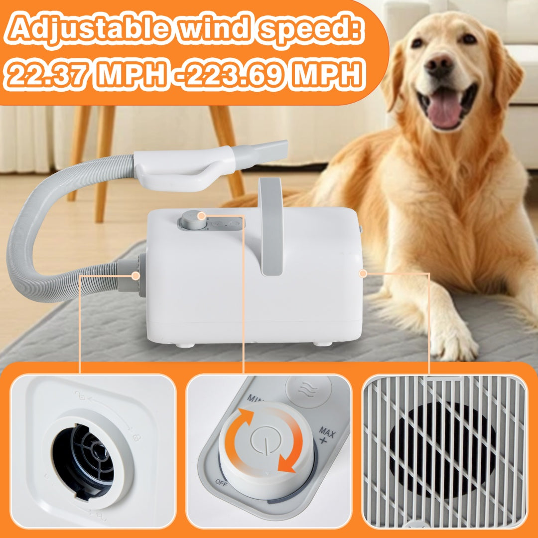 1550W High Velocity Pet Blow Dryer With Heater For Grooming, Speed Temperature Adjustable Dog Blower Grooming Dryer With 4 Nozzles