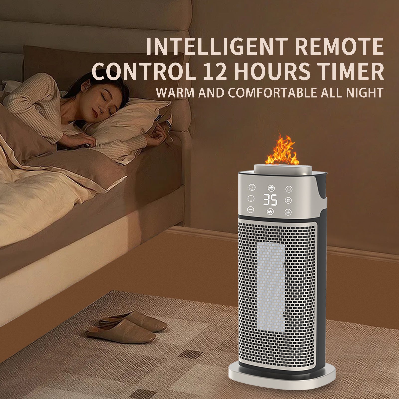 Desktop Warm Air Blower 3D Flame Humidifying Heater