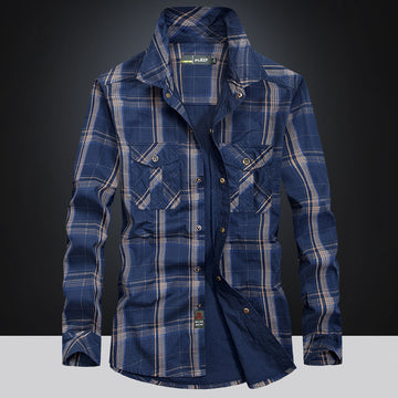 Long Sleeve Shirt Men's Plus Size Loose Cargo Cotton Shirt