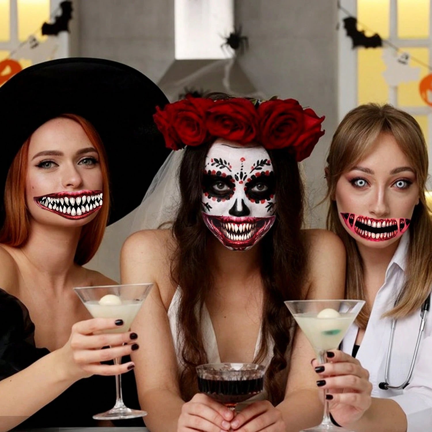 18 Halloween Prank Temporary Makeup Tattoos, Adult Clown Horror Face Tattoo Stickers, Suitable For Halloween Cosplay Parties And DIY Decorations