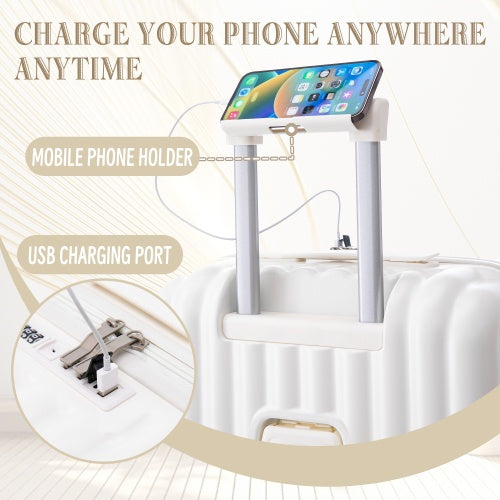 ABS Spinner Wheel Luggage  Carry On Suitcase  With Cup Holder  USB Port  Phone Holder 20  24   28