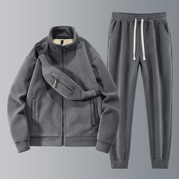 Polyester Men's Polar Fleece Thickened Warm Suit Loose Lapel Comfortable Coat Fashion Casual Complete Set