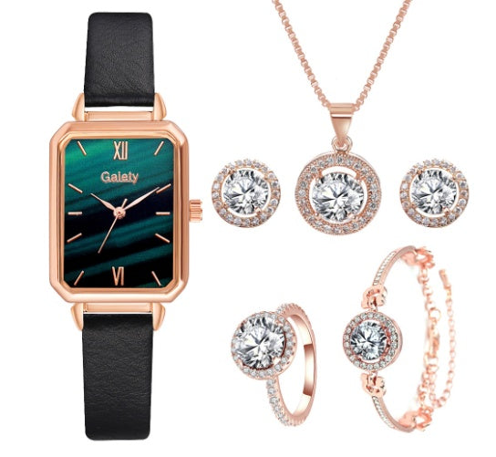 Korean Version Trend Square Head Green Plate Watch Set