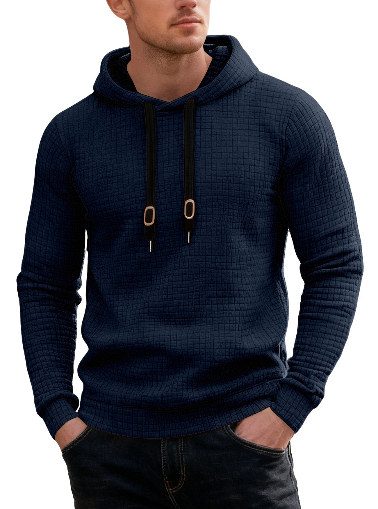 Men's Casual Long-sleeved Hooded Plaid Sweatshirt