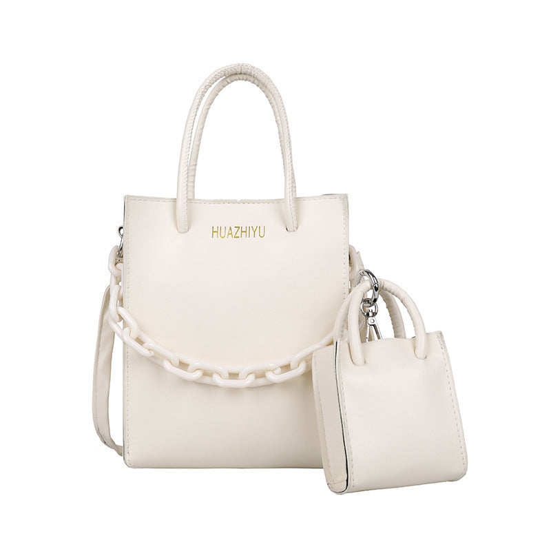 Pu Two-piece Messenger Bag Urban Simple Solid Color Chain Portable