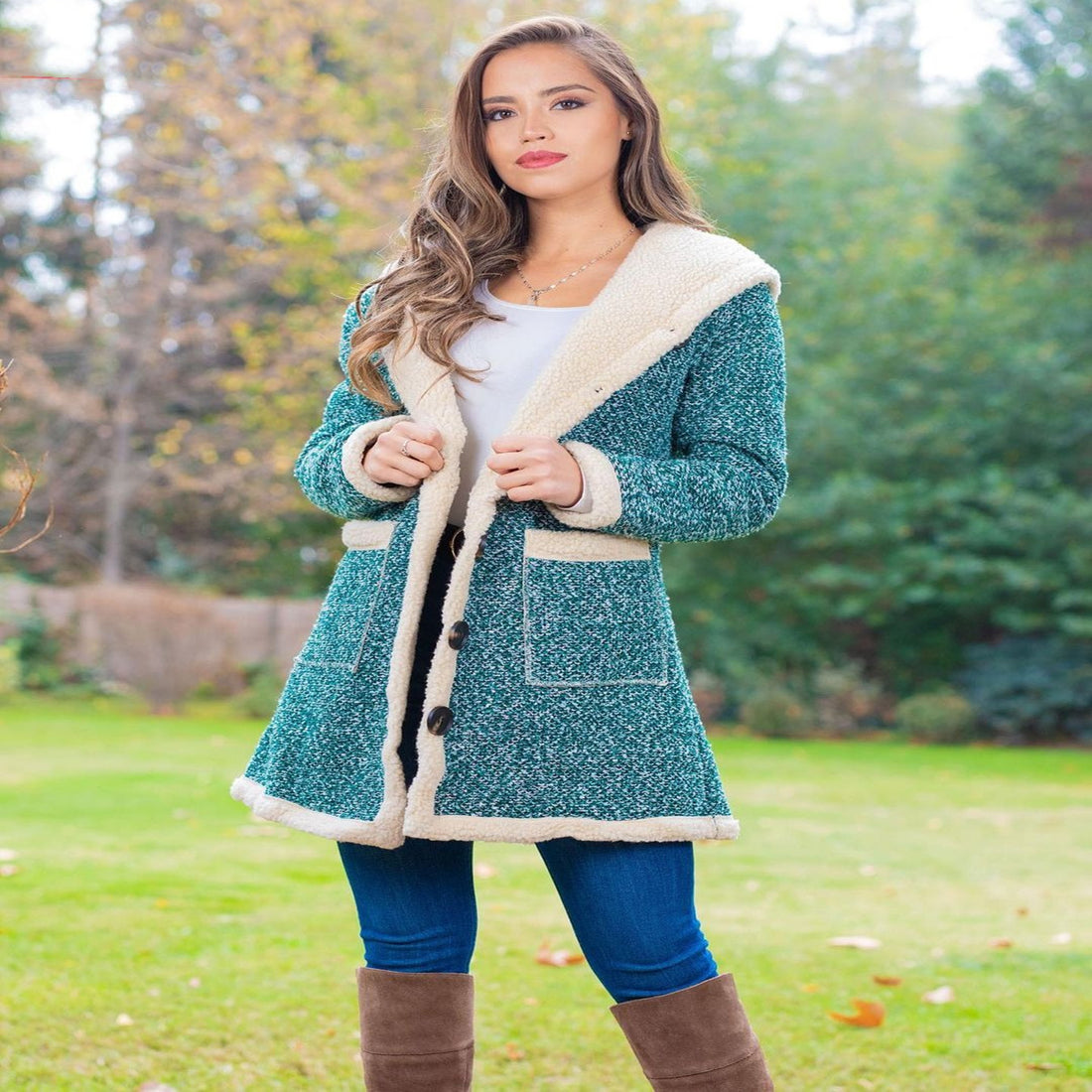 Women's Single Breasted Hooded Long Sleeve Jacket