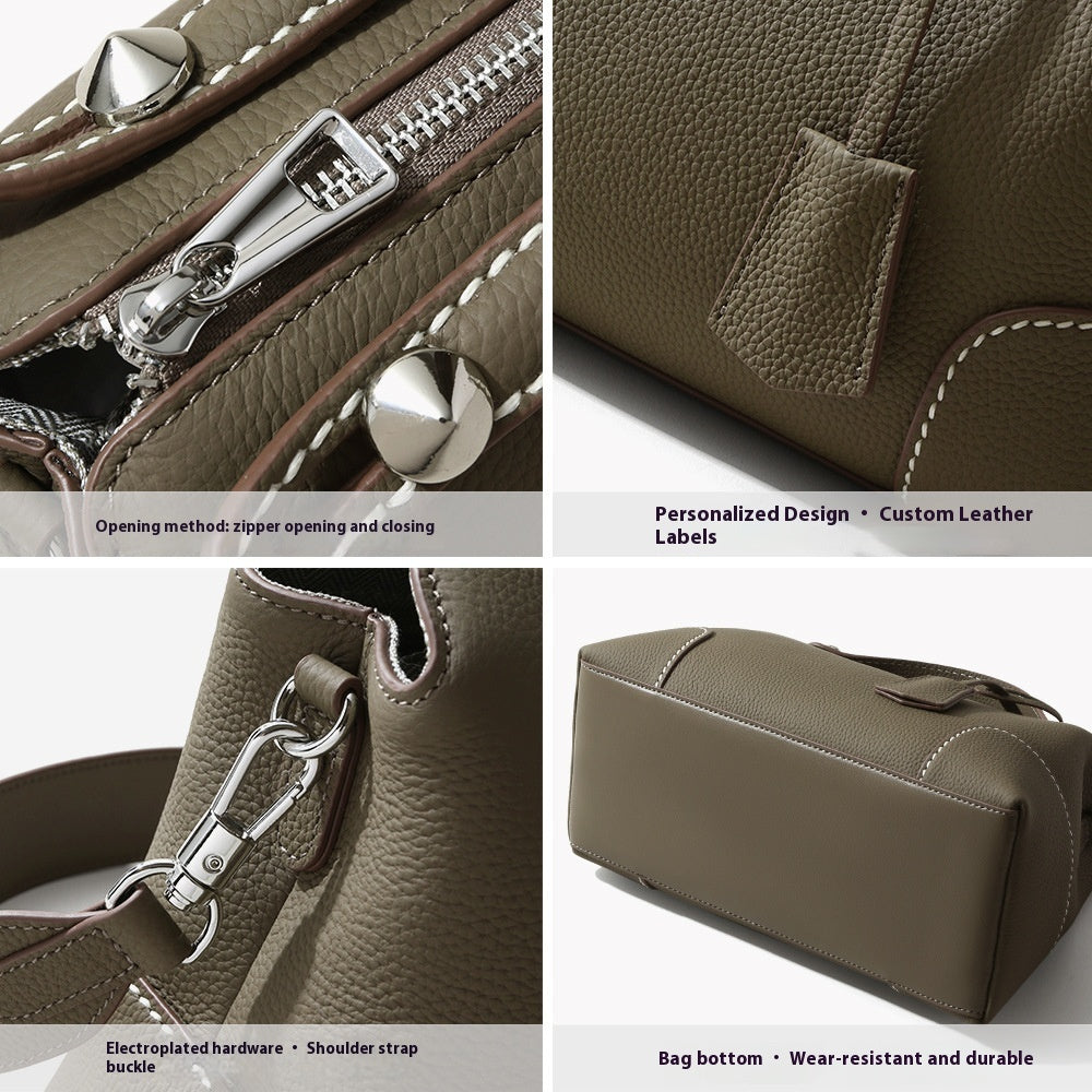 Top Layer Cowhide Handbag Women's Large Capacity Simple Shoulder Messenger Bag