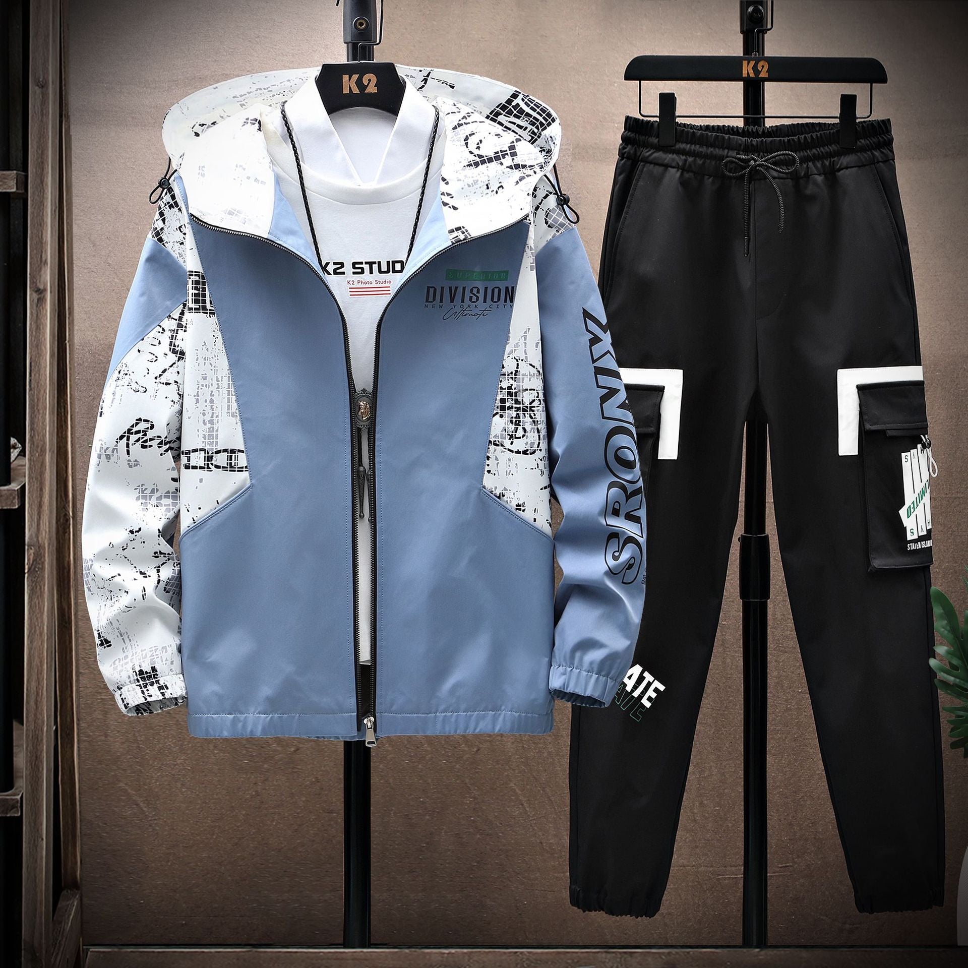 New Fashion Casual Lapel Jacket Cargo Pants Set