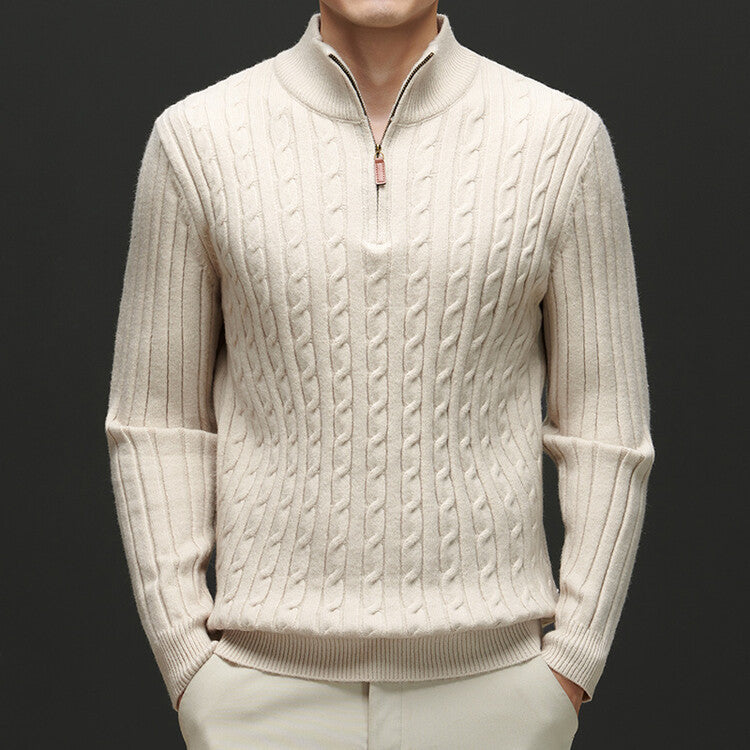 Men's Woolen Half Zipper Thick Casual Long-sleeved Sweater
