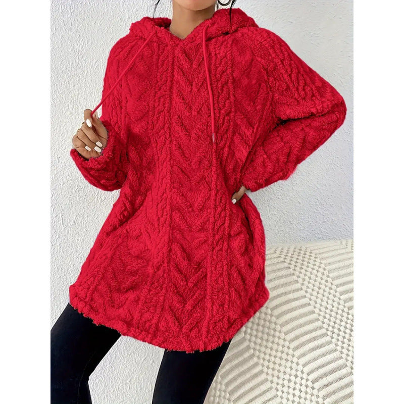 Women's Polyester Hooded Knitted Long Sweater