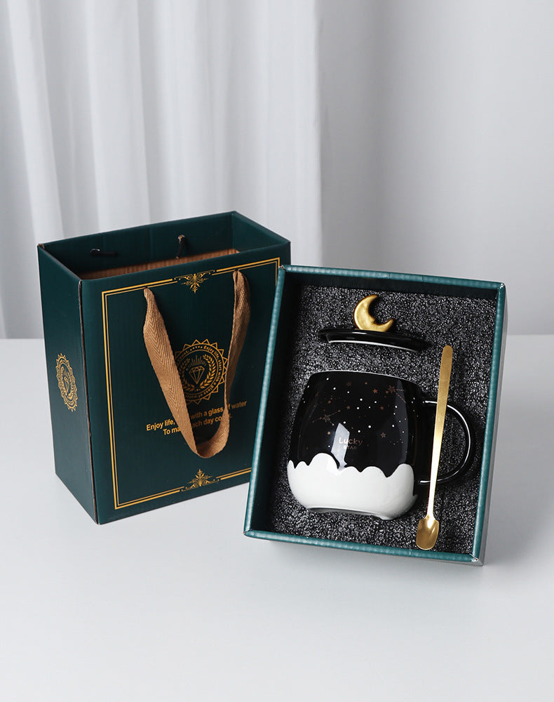 Starry Sky Ceramic Cup Black And White Embossed Mug Couple