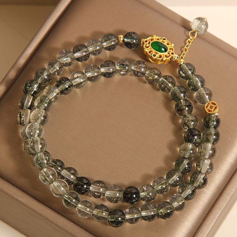 New Chinese Style Green Phantom Quartz Crystal Double Ring Bracelet