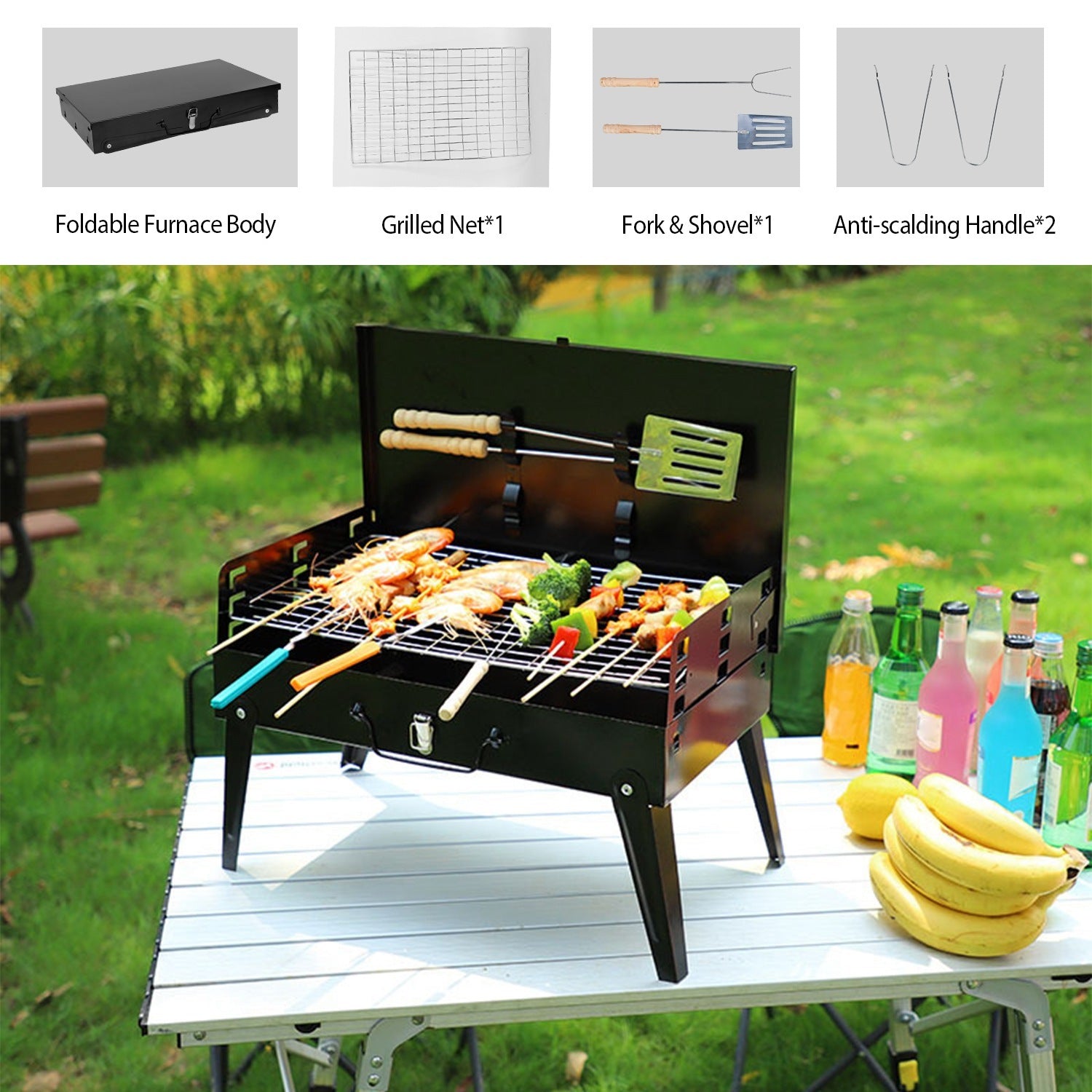 1Pc 16.7x10x17.7in Portable Charcoal Grill Foldable BBQ Suitcase Grill Shelf For Outdoor Camping Picnics Garden Grilling Fedex Shipping
