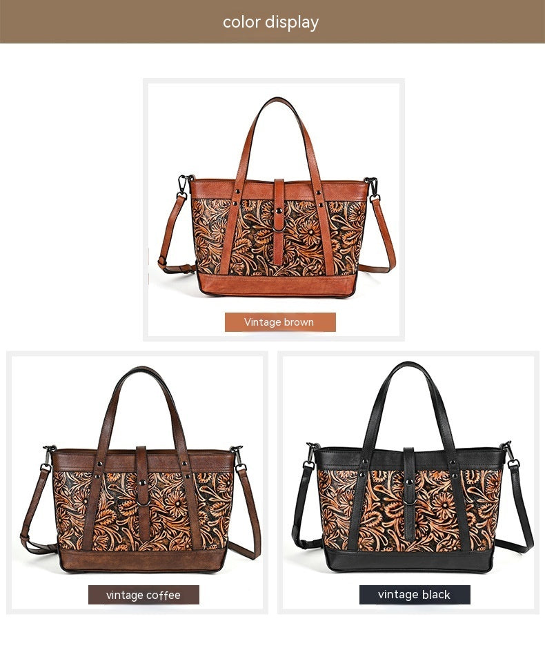 First Layer Cowhide Skeleton-skin Hand Carved Bag