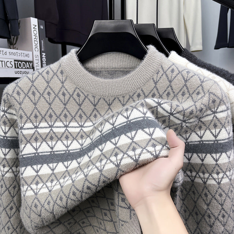 Fashion New Round Neck Pullover Mink Knitted Sweater Men