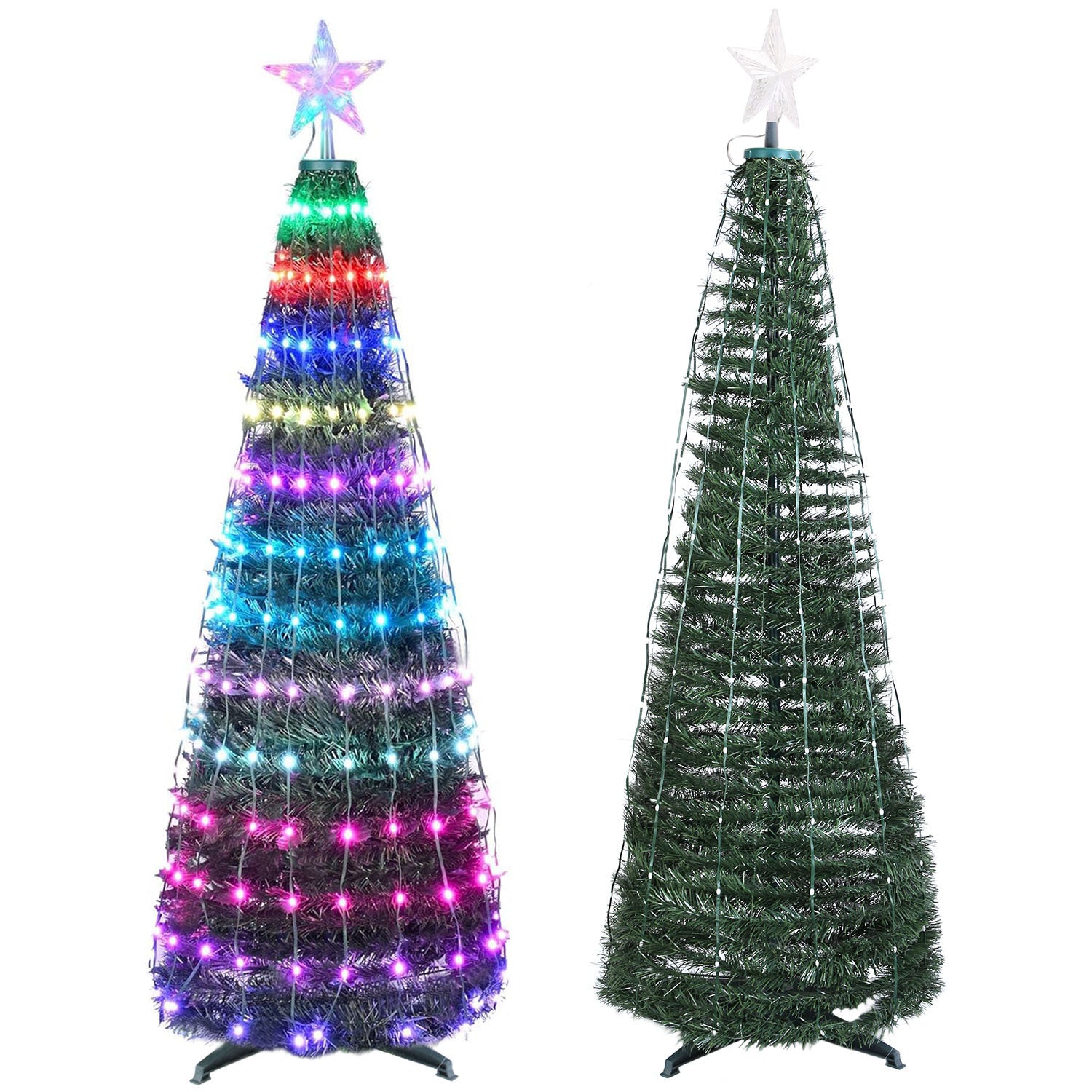 4.9FT S-5.9FT L Options -- 1Pc Collapsible Christmas Tree Light With Remote App Control IP65 Waterproof Customized Multi-Color Mode Timer Setting Work With Alexa Google