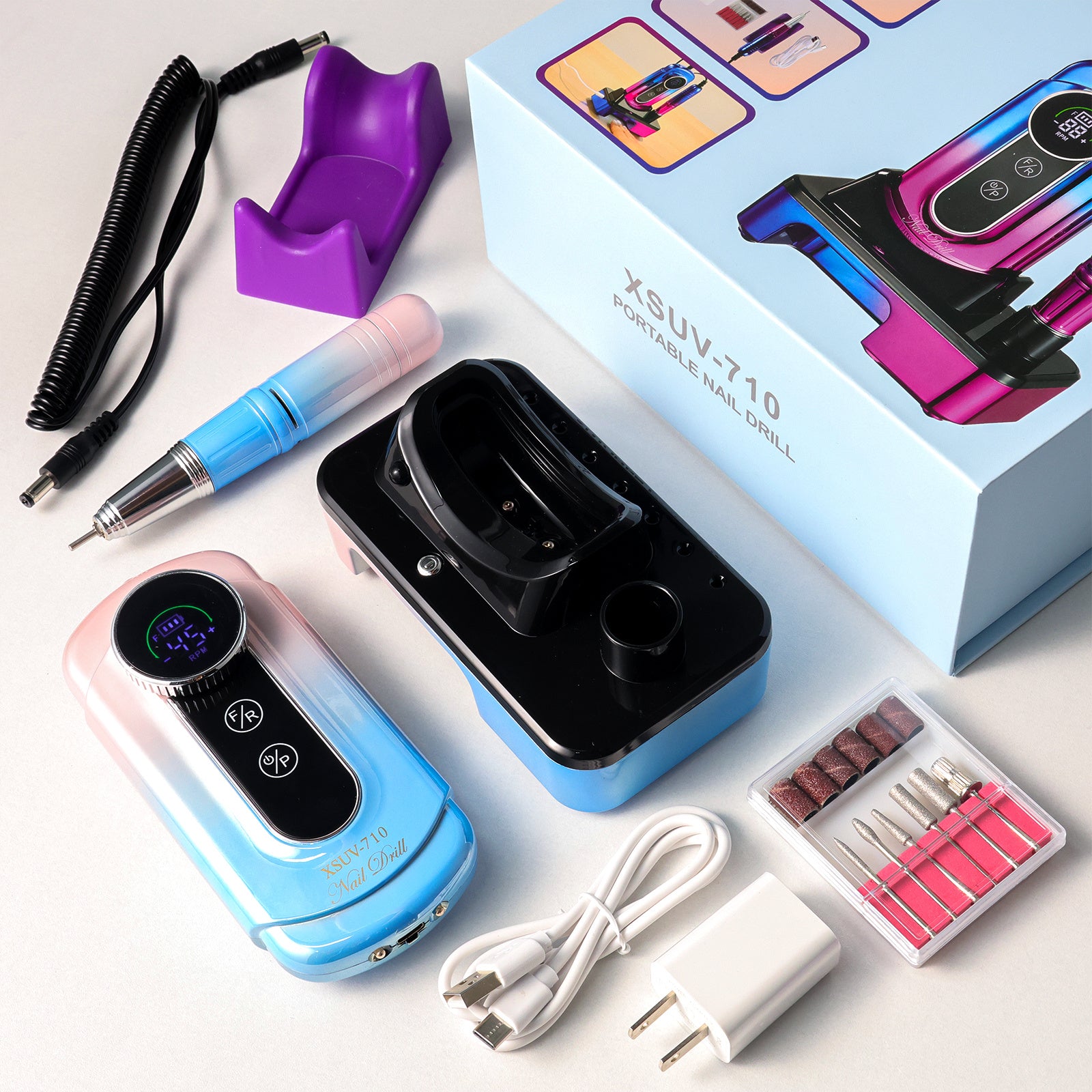 Nail Drill, Portable Electric Nail File 45000RPM, Rechargeable Nail Drill Professional With Bits & Base, For Acrylic Gel Nails, E-File Machine, Manicure Polishing, For Salon Home