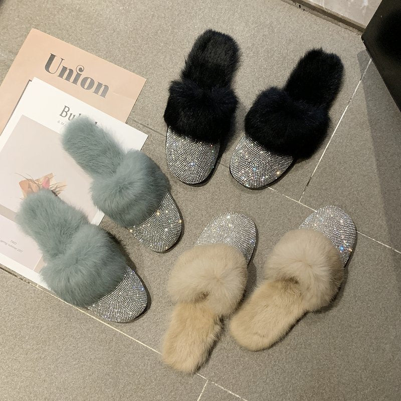 Women's Autumn And Winter New Style Diamond Wool Slippers
