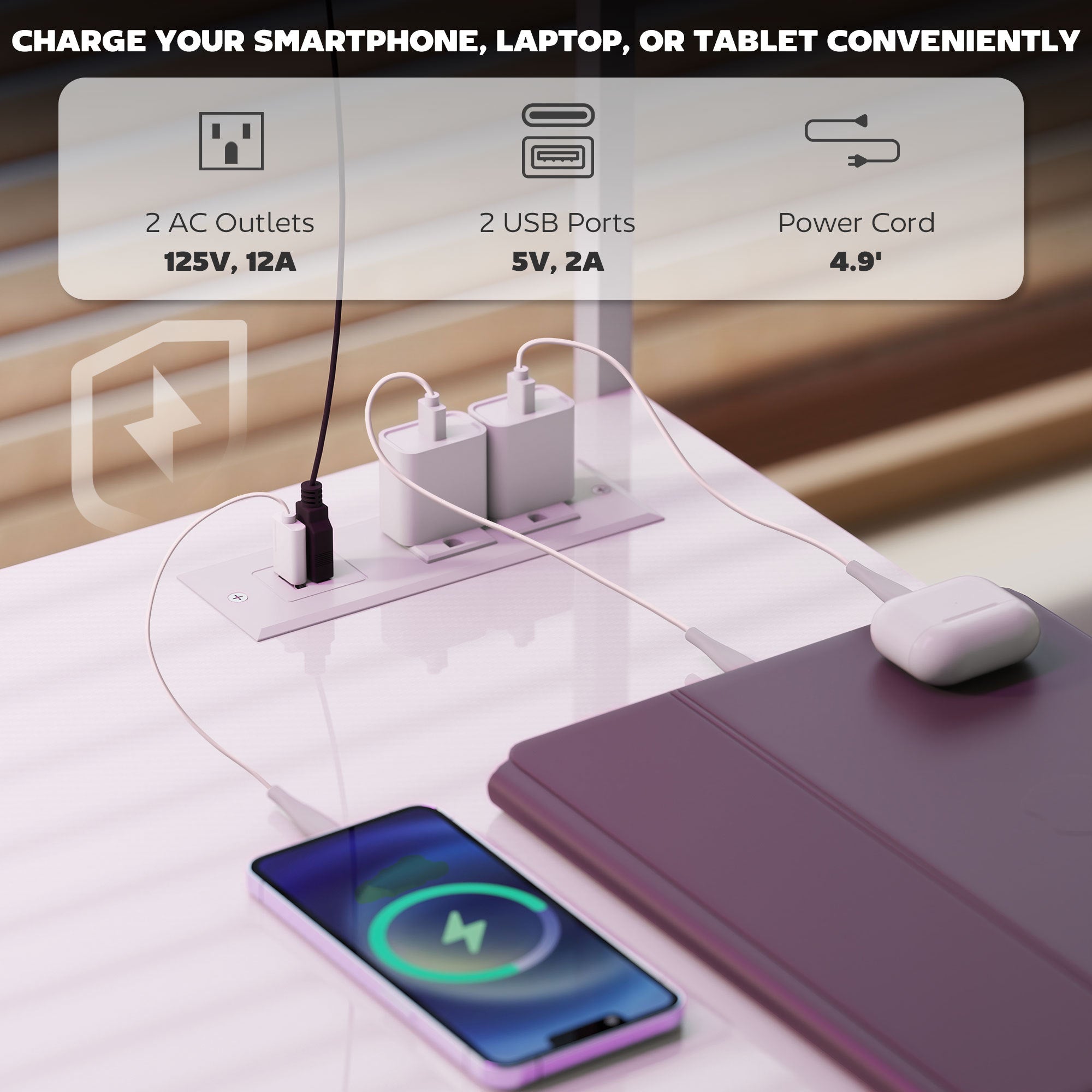 61.6 L Shaped Gaming Desk With Power Outlets & LED Lights, Computer Desk With Monitor Stand And CPU Shelf, White
