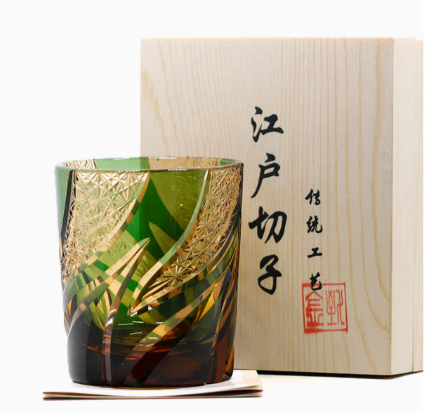 Jinzhi Japanese-style Jianghu Crystal Glass Rewell Cup Hand Carved Whiskey Shot Glass Retro