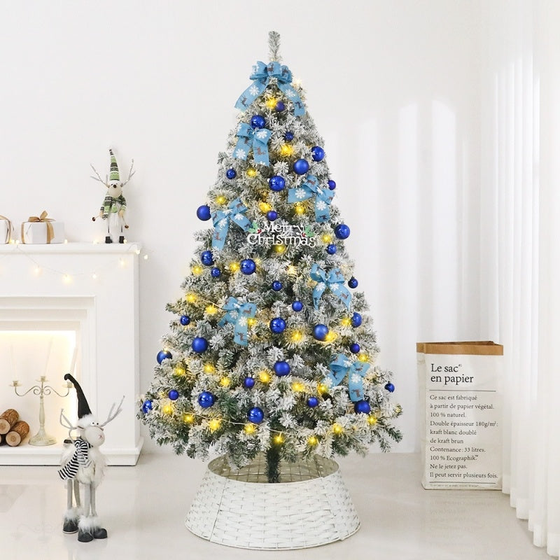 Christmas Tree With  Incandescent Warm White Lights, Snow Flocked Full Prelighted Xmas Tree With 820 Branch Tips & Foldable Stand, Lake Blue Gradient